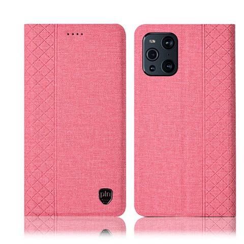 Oppo Find X3 Pro 5G用手帳型 布 スタンド H14P Oppo ピンク