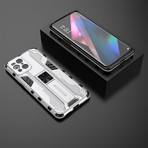 Oppo Find X3 Pro 5G用ハイブリットバンパーケース スタンド プラスチック 兼シリコーン カバー マグネット式 T02 Oppo ホワイト