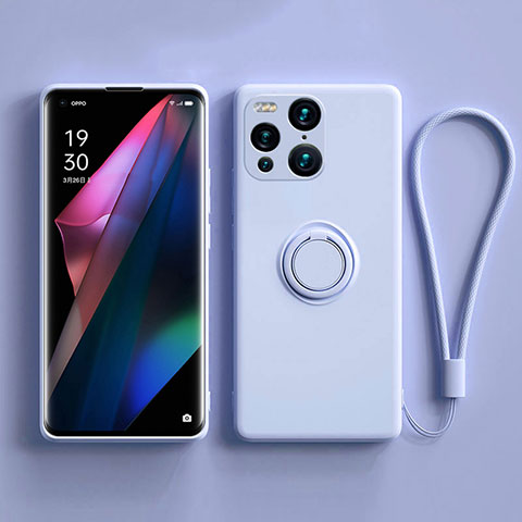 Oppo Find X3 Pro 5G用極薄ソフトケース シリコンケース 耐衝撃 全面保護 アンド指輪 マグネット式 バンパー S01 Oppo ライトブルー