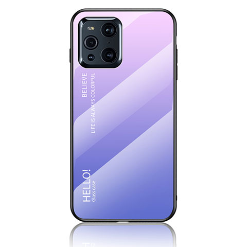 Oppo Find X3 Pro 5G用ハイブリットバンパーケース プラスチック 鏡面 虹 グラデーション 勾配色 カバー LS1 Oppo ラベンダー