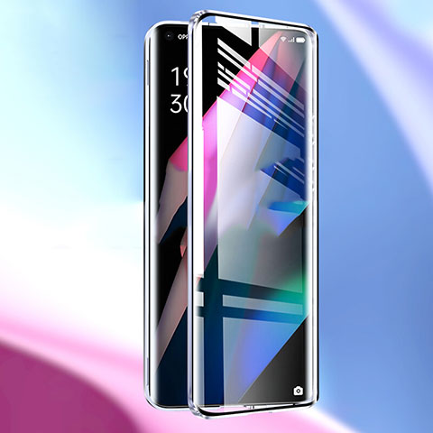 Oppo Find X3 Pro 5G用ケース 高級感 手触り良い アルミメタル 製の金属製 360度 フルカバーバンパー 鏡面 カバー P01 Oppo シルバー