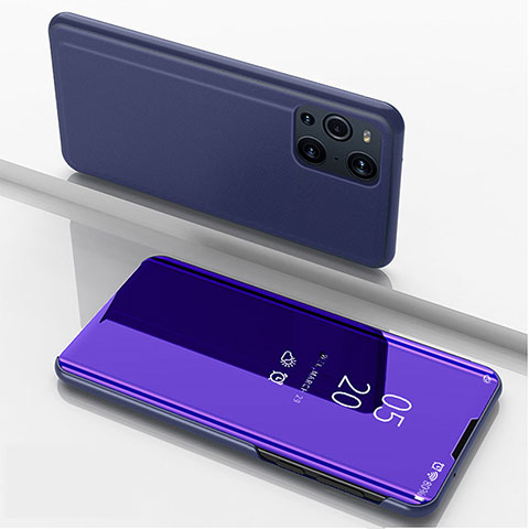 Oppo Find X3 Pro 5G用手帳型 レザーケース スタンド 鏡面 カバー Oppo ミッドナイトネイビー