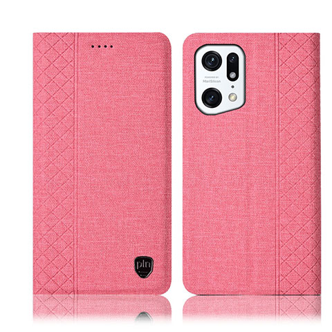 Oppo Find X5 5G用手帳型 布 スタンド H14P Oppo ピンク