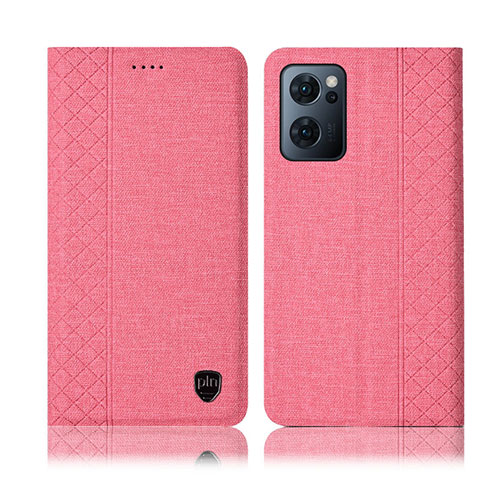 Oppo Find X5 Lite 5G用手帳型 布 スタンド H14P Oppo ピンク