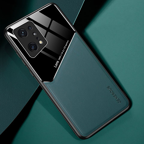 Oppo Find X5 Pro 5G用シリコンケース ソフトタッチラバー レザー柄 アンドマグネット式 Oppo グリーン