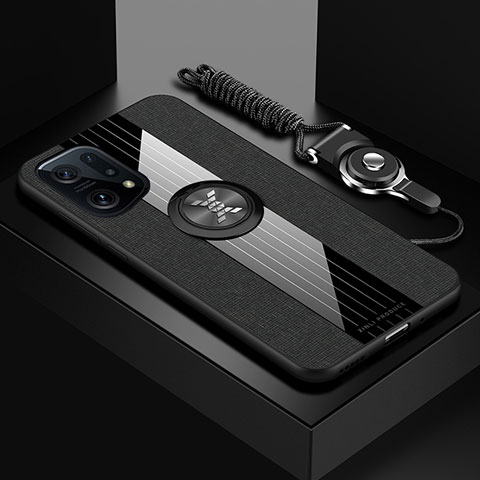 Oppo Find X5 Pro 5G用極薄ソフトケース シリコンケース 耐衝撃 全面保護 アンド指輪 マグネット式 バンパー X03L Oppo ブラック