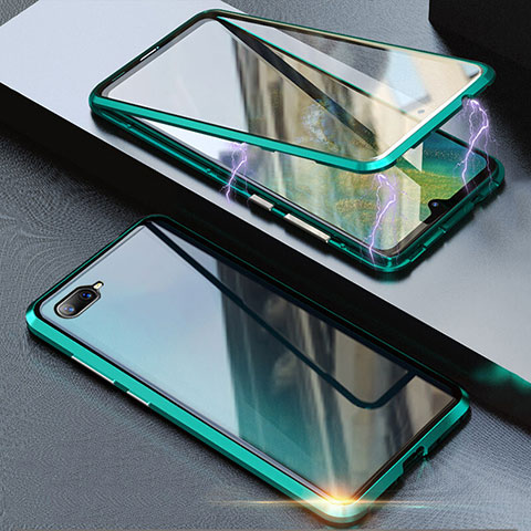 Oppo K1用ケース 高級感 手触り良い アルミメタル 製の金属製 360度 フルカバーバンパー 鏡面 カバー T08 Oppo グリーン