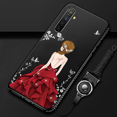 Oppo K5用シリコンケース ソフトタッチラバー バタフライ ドレスガール ドレス少女 カバー Oppo レッド・ブラック