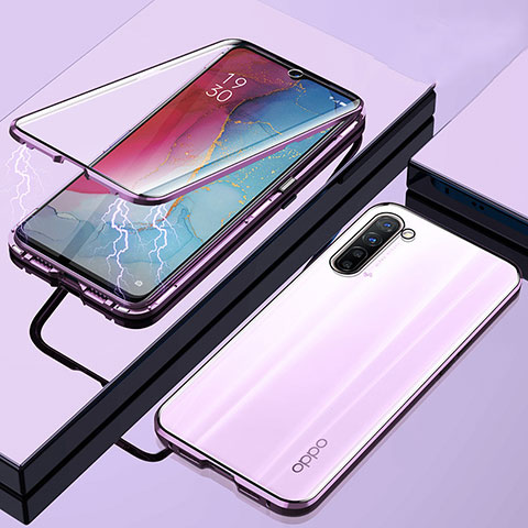 Oppo K7 5G用ケース 高級感 手触り良い アルミメタル 製の金属製 360度 フルカバーバンパー 鏡面 カバー M02 Oppo パープル