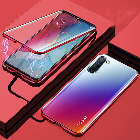 Oppo K7 5G用ケース 高級感 手触り良い アルミメタル 製の金属製 360度 フルカバーバンパー 鏡面 カバー M02 Oppo レッド