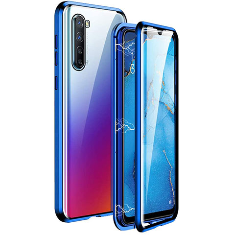 Oppo K7 5G用ケース 高級感 手触り良い アルミメタル 製の金属製 360度 フルカバーバンパー 鏡面 カバー M06 Oppo ネイビー