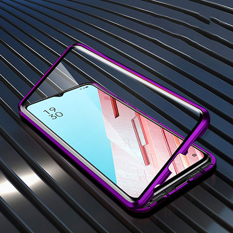 Oppo K7 5G用ケース 高級感 手触り良い アルミメタル 製の金属製 360度 フルカバーバンパー 鏡面 カバー M04 Oppo パープル