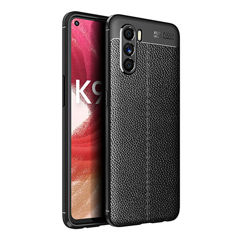 Oppo K9 Pro 5G用シリコンケース ソフトタッチラバー レザー柄 カバー Oppo ブラック