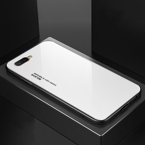 Oppo R17 Neo用ハイブリットバンパーケース プラスチック 鏡面 虹 グラデーション 勾配色 カバー H01 Oppo ホワイト