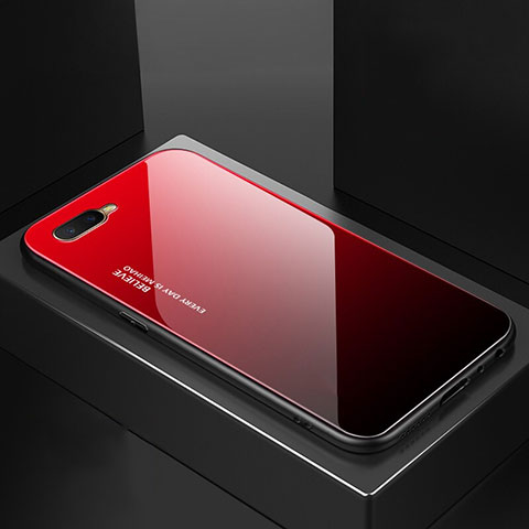 Oppo R17 Neo用ハイブリットバンパーケース プラスチック 鏡面 虹 グラデーション 勾配色 カバー H01 Oppo レッド