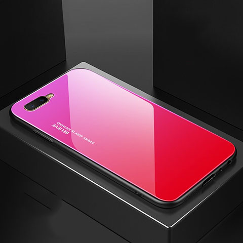 Oppo R17 Neo用ハイブリットバンパーケース プラスチック 鏡面 虹 グラデーション 勾配色 カバー H01 Oppo ローズレッド