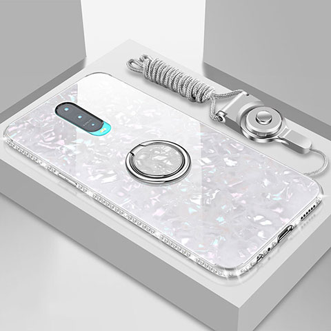 Oppo R17 Pro用ハイブリットバンパーケース プラスチック 鏡面 カバー アンド指輪 マグネット式 T01 Oppo ホワイト