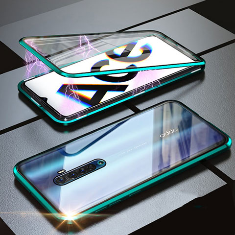 Oppo Reno Ace用ケース 高級感 手触り良い アルミメタル 製の金属製 360度 フルカバーバンパー 鏡面 カバー M02 Oppo グリーン