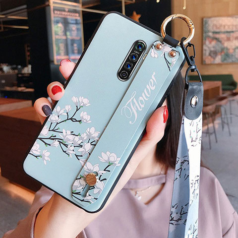 Oppo Reno Ace用シリコンケース ソフトタッチラバー 花 カバー S01 Oppo ブルー