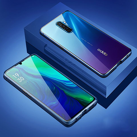 Oppo Reno Ace用ケース 高級感 手触り良い アルミメタル 製の金属製 360度 フルカバーバンパー 鏡面 カバー M05 Oppo ネイビー