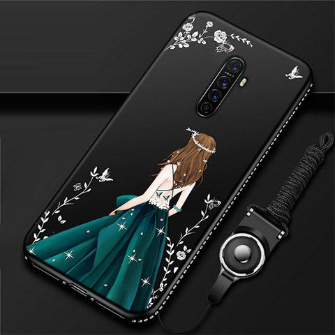 Oppo Reno Ace用シリコンケース ソフトタッチラバー バタフライ ドレスガール ドレス少女 カバー Oppo グリーン