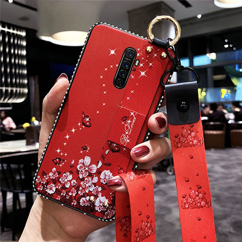 Oppo Reno Ace用シリコンケース ソフトタッチラバー 花 カバー S02 Oppo レッド