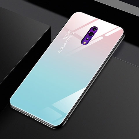 Oppo Reno Z用ハイブリットバンパーケース プラスチック 鏡面 虹 グラデーション 勾配色 カバー Oppo ブルー