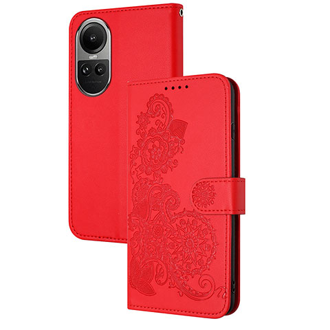 Oppo Reno10 5G用手帳型 レザーケース スタンド 花 カバー Y01X Oppo レッド