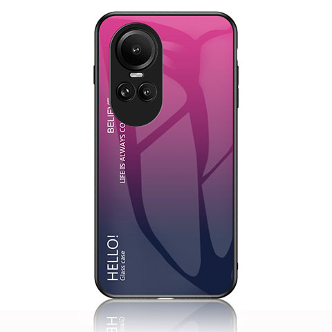 Oppo Reno10 5G用ハイブリットバンパーケース プラスチック 鏡面 虹 グラデーション 勾配色 カバー LS1 Oppo ローズレッド