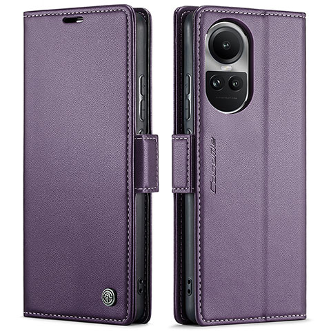 Oppo Reno10 5G用手帳型 レザーケース スタンド カバー C03S Oppo パープル