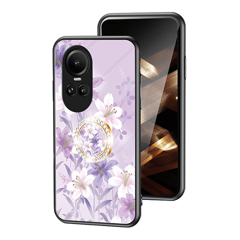 Oppo Reno10 Pro 5G用ハイブリットバンパーケース プラスチック 鏡面 花 カバー S01 Oppo ラベンダー