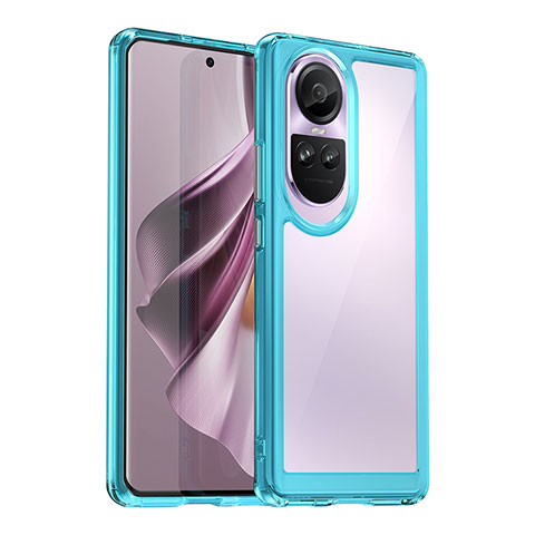 Oppo Reno10 Pro 5G用ハイブリットバンパーケース クリア透明 プラスチック カバー J01S Oppo シアン