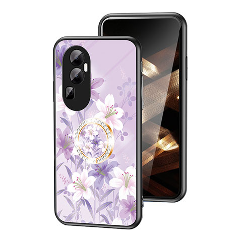 Oppo Reno10 Pro+ Plus 5G用ハイブリットバンパーケース プラスチック 鏡面 花 カバー S01 Oppo ラベンダー