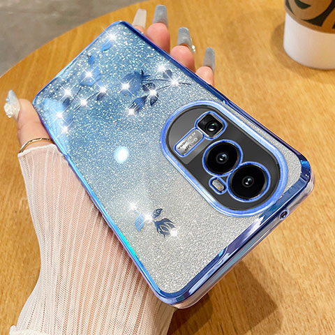 Oppo Reno10 Pro+ Plus 5G用極薄ソフトケース シリコンケース 耐衝撃 全面保護 クリア透明 花 Oppo ネイビー