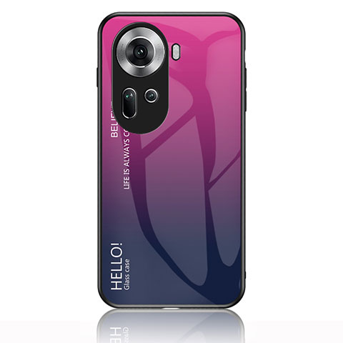 Oppo Reno11 5G用ハイブリットバンパーケース プラスチック 鏡面 虹 グラデーション 勾配色 カバー LS1 Oppo ローズレッド