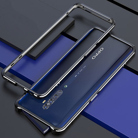 Oppo Reno2用ケース 高級感 手触り良い アルミメタル 製の金属製 バンパー カバー Oppo ブラック