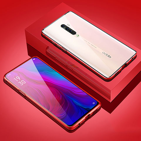 Oppo Reno2用ケース 高級感 手触り良い アルミメタル 製の金属製 360度 フルカバーバンパー 鏡面 カバー M02 Oppo レッド