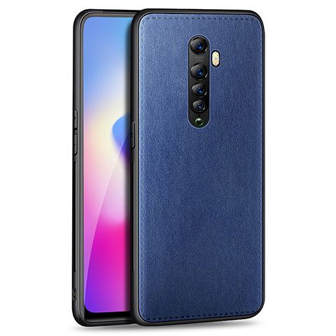 Oppo Reno2用シリコンケース ソフトタッチラバー レザー柄 カバー Oppo ネイビー