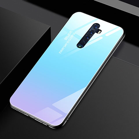 Oppo Reno2用ハイブリットバンパーケース プラスチック 鏡面 虹 グラデーション 勾配色 カバー Oppo ブルー