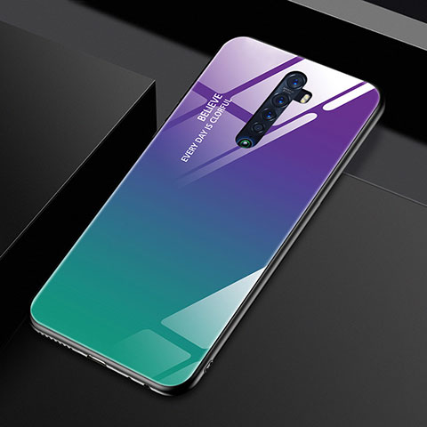 Oppo Reno2用ハイブリットバンパーケース プラスチック 鏡面 虹 グラデーション 勾配色 カバー Oppo パープル