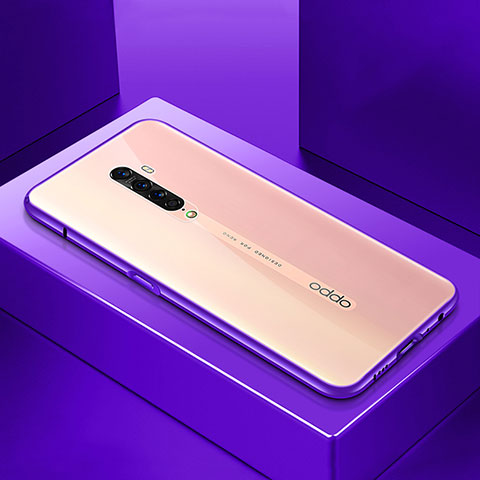 Oppo Reno2用ケース 高級感 手触り良い アルミメタル 製の金属製 360度 フルカバーバンパー 鏡面 カバー M07 Oppo パープル