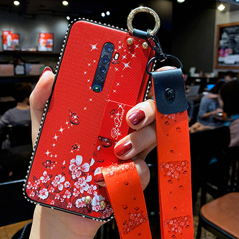 Oppo Reno2用シリコンケース ソフトタッチラバー 花 カバー S01 Oppo レッド