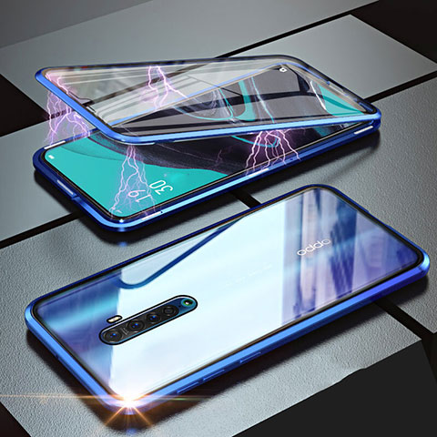 Oppo Reno2用ケース 高級感 手触り良い アルミメタル 製の金属製 360度 フルカバーバンパー 鏡面 カバー M05 Oppo ネイビー