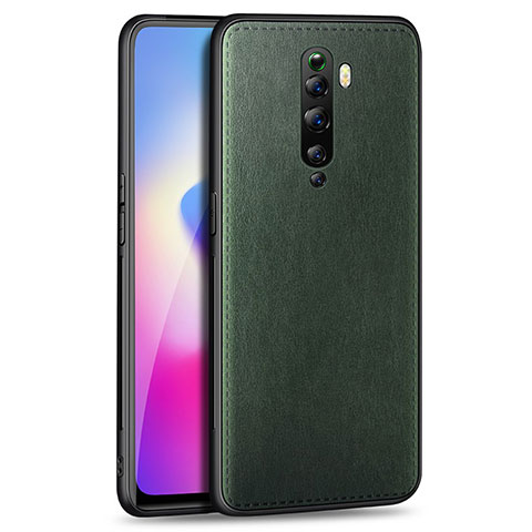 Oppo Reno2 Z用シリコンケース ソフトタッチラバー レザー柄 カバー C02 Oppo グリーン