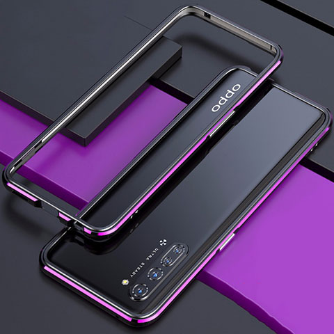 Oppo Reno3用ケース 高級感 手触り良い アルミメタル 製の金属製 バンパー カバー Oppo パープル