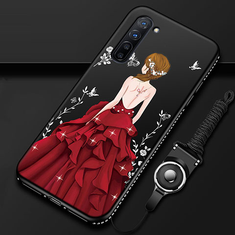 Oppo Reno3用シリコンケース ソフトタッチラバー バタフライ ドレスガール ドレス少女 カバー Oppo レッド・ブラック