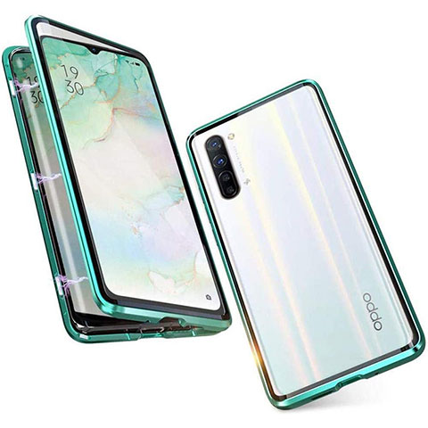 Oppo Reno3用ケース 高級感 手触り良い アルミメタル 製の金属製 360度 フルカバーバンパー 鏡面 カバー M05 Oppo グリーン