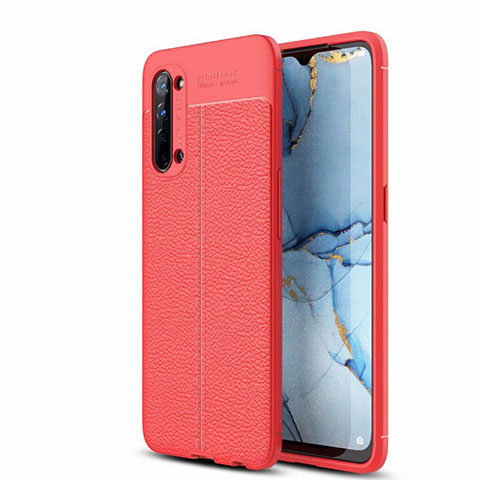 Oppo Reno3用シリコンケース ソフトタッチラバー レザー柄 カバー S05 Oppo レッド