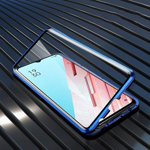 Oppo Reno3用ケース 高級感 手触り良い アルミメタル 製の金属製 360度 フルカバーバンパー 鏡面 カバー M04 Oppo ネイビー