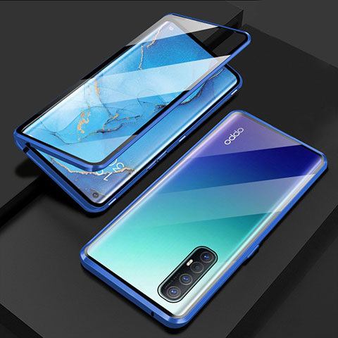 Oppo Reno3 Pro用ケース 高級感 手触り良い アルミメタル 製の金属製 360度 フルカバーバンパー 鏡面 カバー T03 Oppo ネイビー